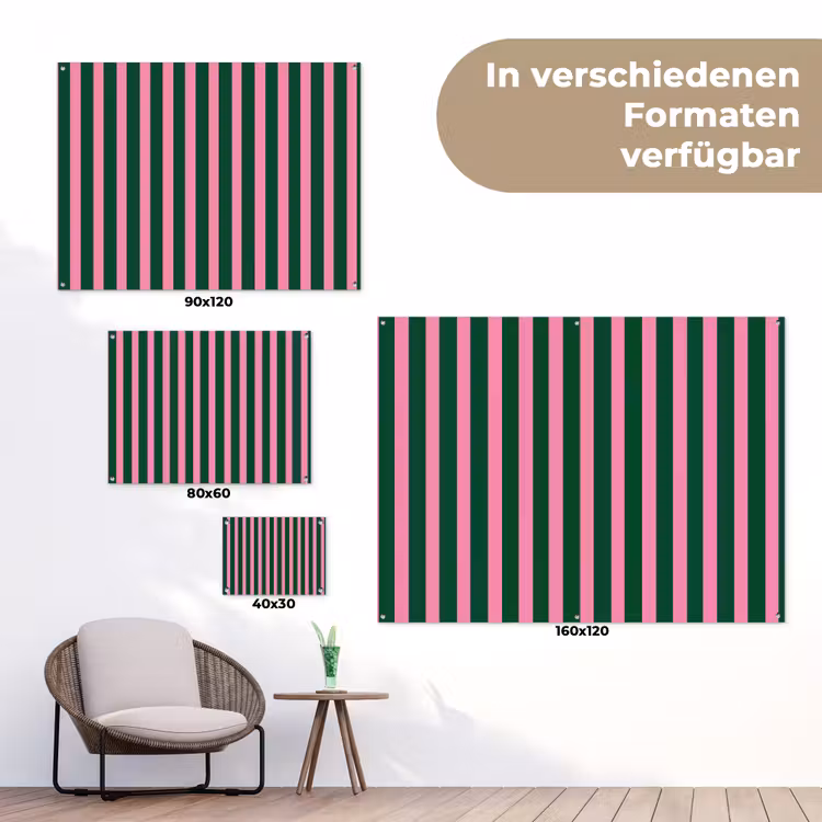 Verticale strepen - Groen - Roze tuinposter los doek klein 239 -Xsfeer9_DE
