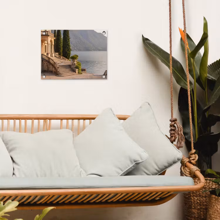 Gartenposter - Villa – Wasser – Treppen - Villa - water -trappen tuinposter los doek klein