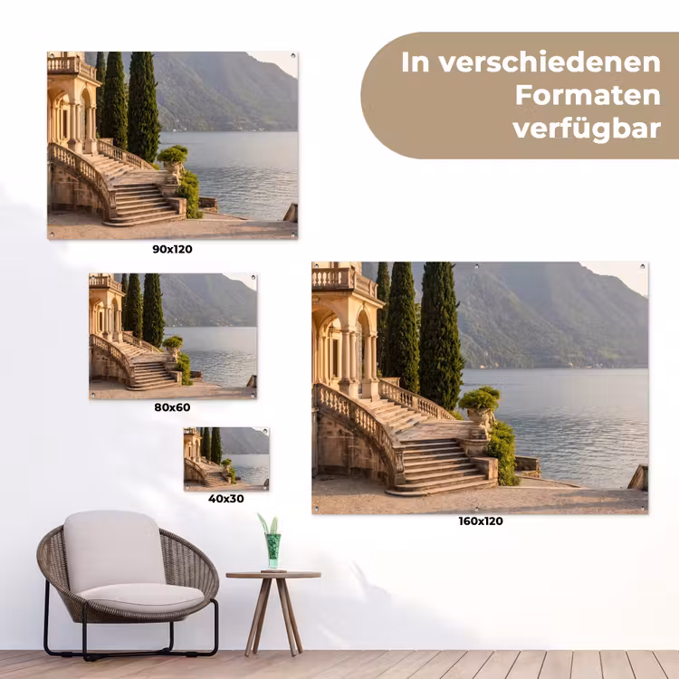 Gartenposter - Villa – Wasser – Treppen - Villa - water -trappen tuinposter los doek klein