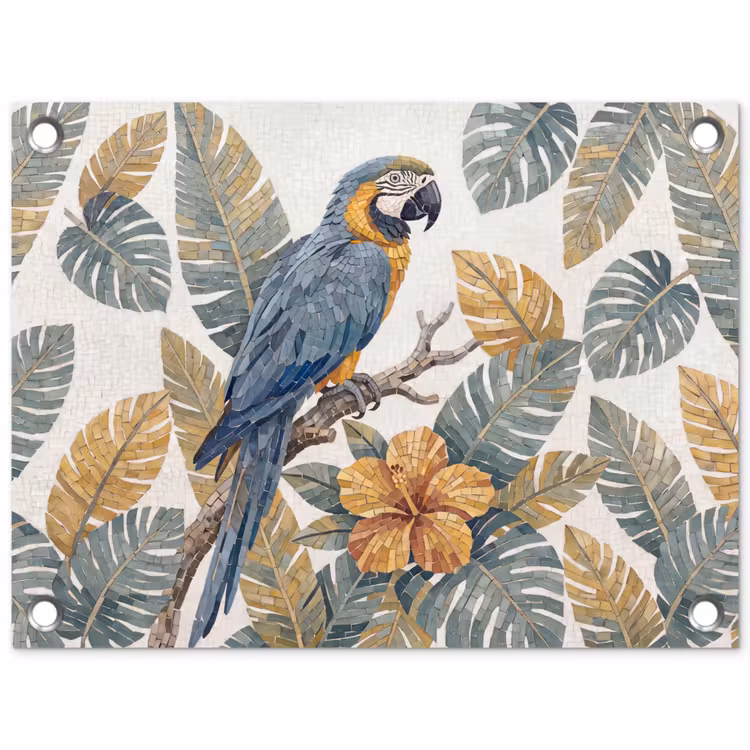 Vogel - Tak - Natuur - Mozaïek - Blauw tuinposter los doek klein -3d