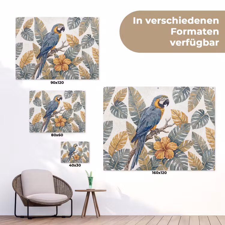 Vogel - Tak - Natuur - Mozaïek - Blauw tuinposter los doek klein -Xsfeer9_DE