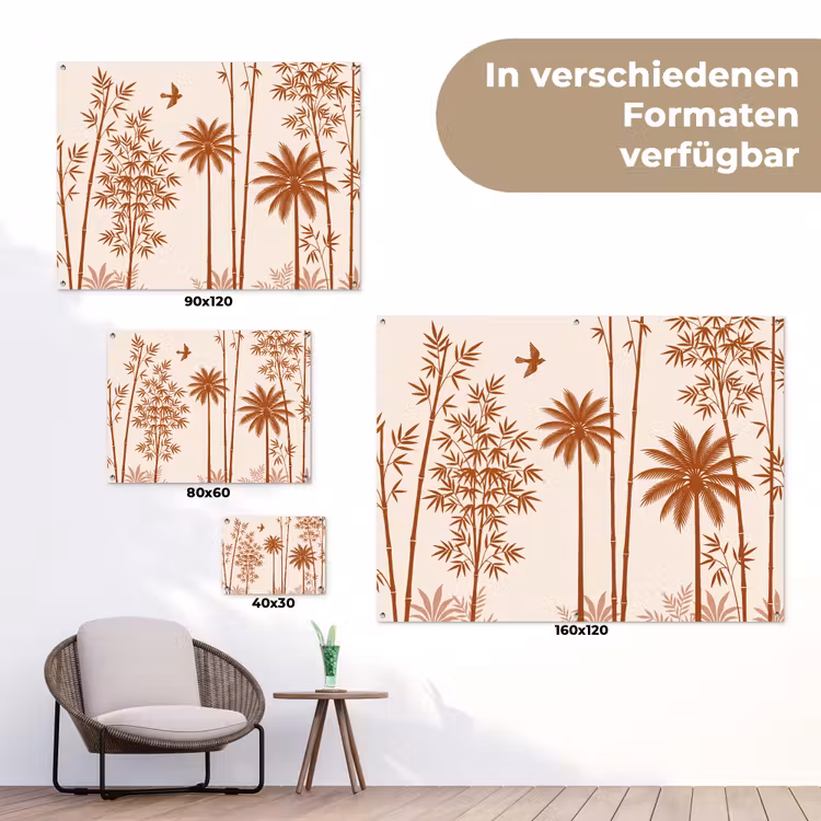 Vogel - Boom - Tropisch - Minimalistisch - Bruin tuinposter los doek klein -Xsfeer9_DE