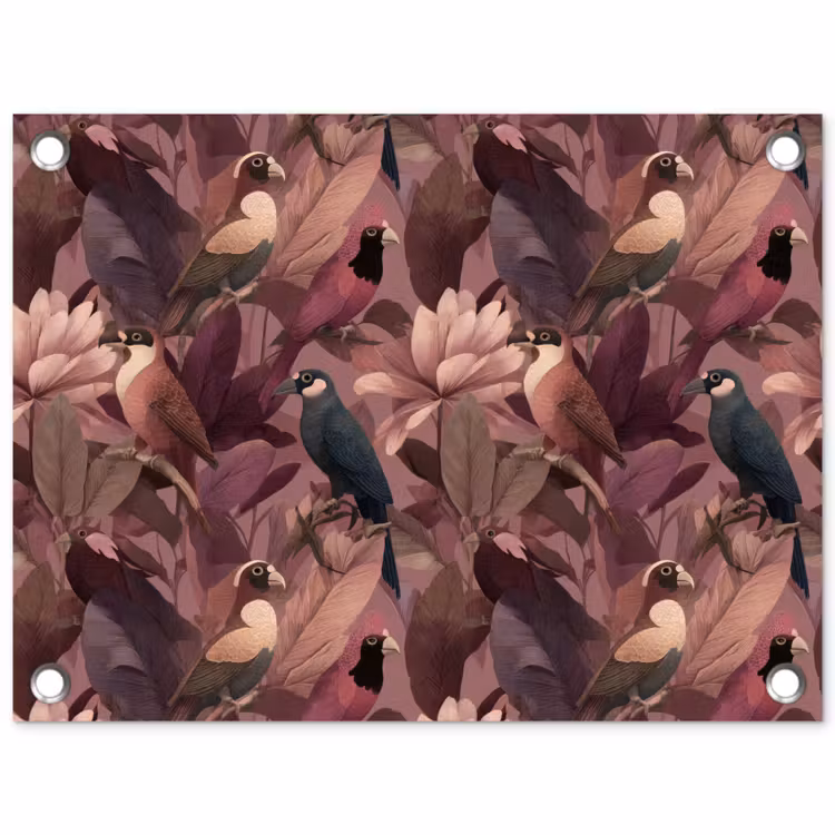 Vogels - Bladeren - Roze tuinposter los doek klein 239 -3d