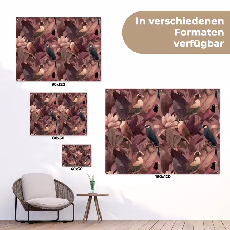 Vogels - Bladeren - Roze tuinposter los doek klein 239 -Xsfeer9_DE