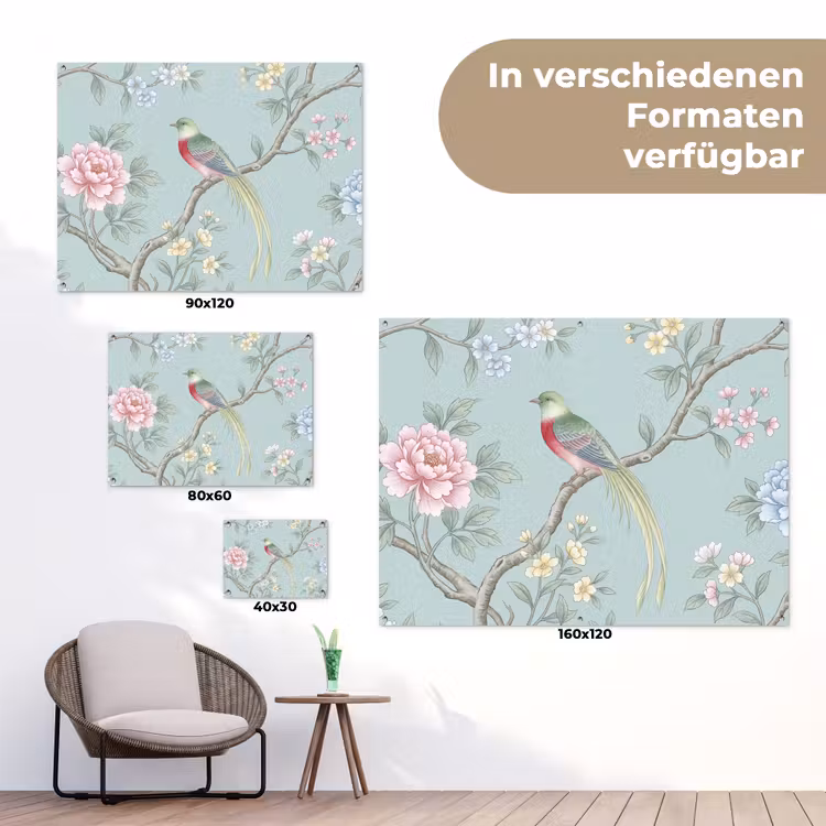 Vogel - Bloemen - Kleurrijk tuinposter los doek klein -Xsfeer9_DE