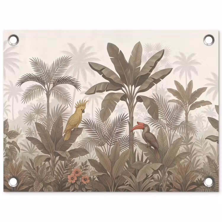 Vogel - Jungle - Tropisch - Illustratie - Groen tuinposter los doek klein -3d