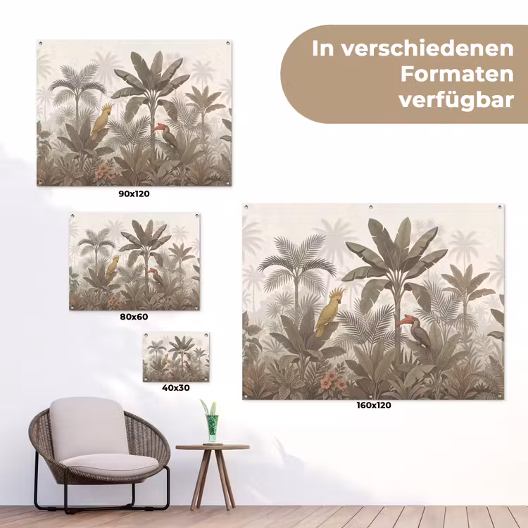 Vogel - Jungle - Tropisch - Illustratie - Groen tuinposter los doek klein -Xsfeer9_DE