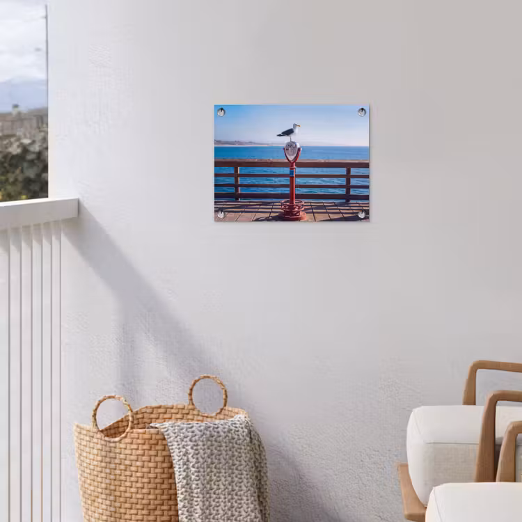 Vogel - Verrekijker - Kust - Zee - Blauw tuinposter los doek klein -sfeer8
