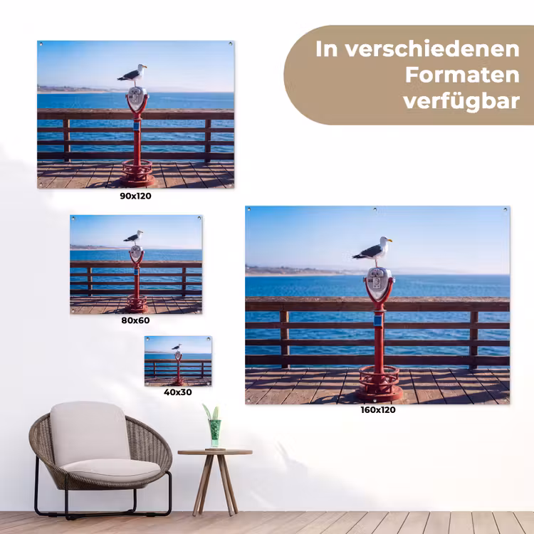 Vogel - Verrekijker - Kust - Zee - Blauw tuinposter los doek klein -Xsfeer9_DE