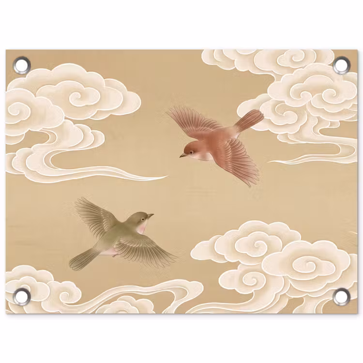 Vogels - Vliegen - Beige tuinposter los doek klein -3d