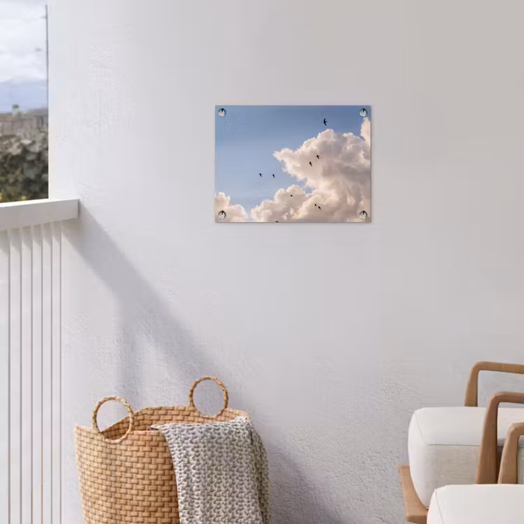 Vogel - Vlucht - Wolken - Natuur - Blauw tuinposter los doek klein -sfeer8
