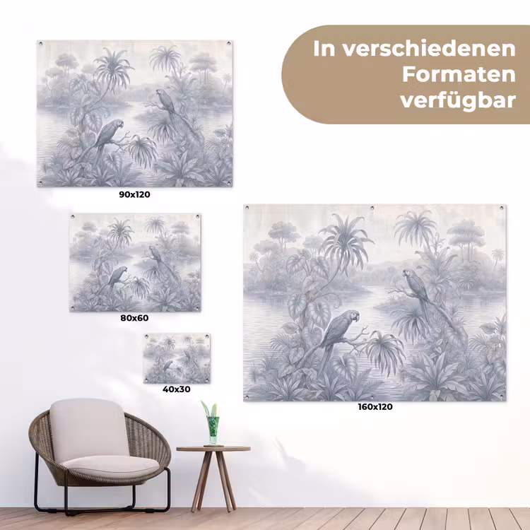 Vogel - Rivier - Tropisch - Illustratie - Blauw tuinposter los doek klein -Xsfeer9_DE