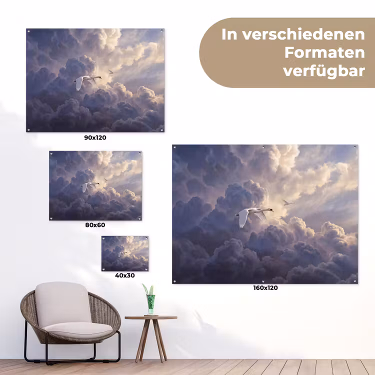 Vogel - Vliegend - Natuur - Wit - Wolken tuinposter los doek klein -Xsfeer9_DE