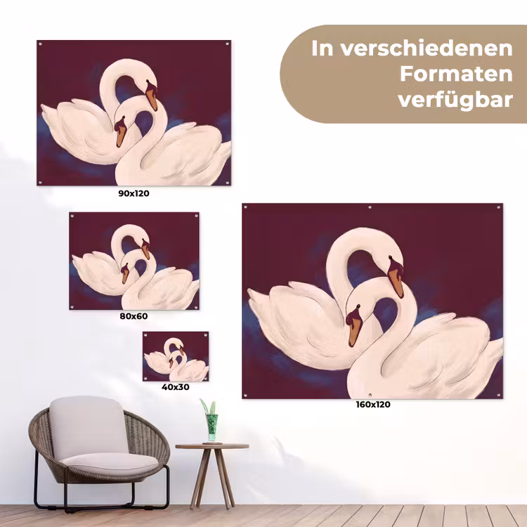 Vogel - Koppel - Liefde - Abstract - Wit tuinposter los doek klein -Xsfeer9_DE