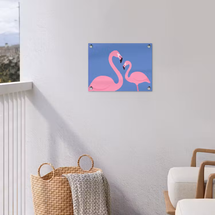 Vogel - Paar - Dieren - Modern - Roze tuinposter los doek klein -sfeer8