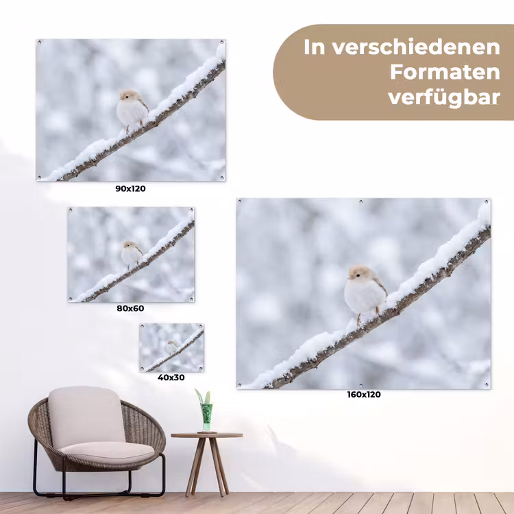 Vogeltje - Sneeuw - Tak - Winter - Zacht tuinposter los doek klein -Xsfeer9_DE