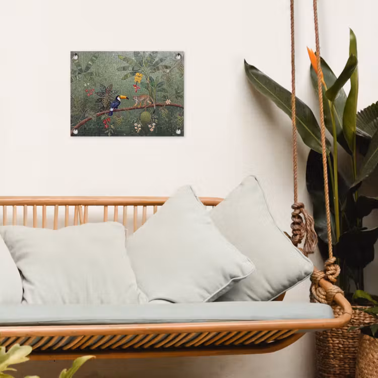 Vogel - Dier - Jungle - Mozaïek - Natuur tuinposter los doek klein -sfeer7