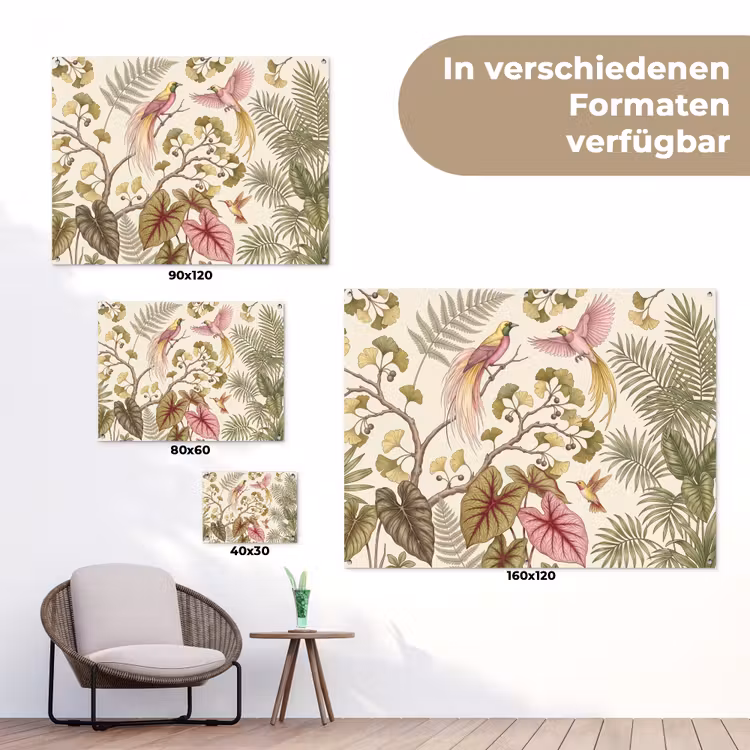 Vogels - Tropisch - Botanisch - Roze tuinposter los doek klein -Xsfeer9_DE