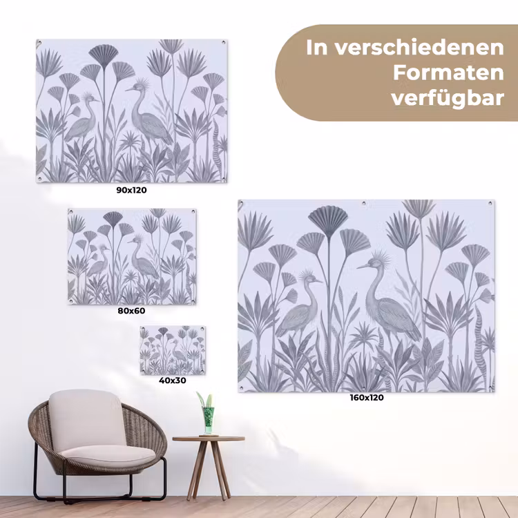 Vogel - Tropisch - Illustratie - Blauwgrijs - Natuur tuinposter los doek klein -Xsfeer9_DE