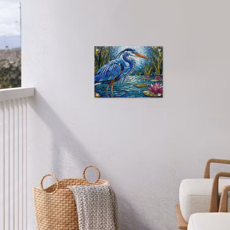 Vogel - Water - Natuur - Abstract - Blauw tuinposter los doek klein -sfeer8