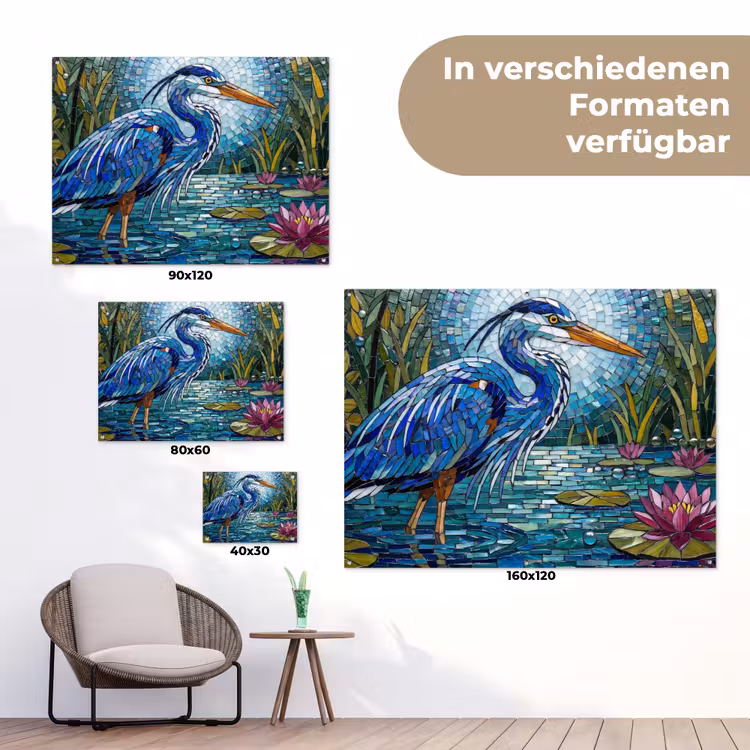 Vogel - Water - Natuur - Abstract - Blauw tuinposter los doek klein -Xsfeer9_DE