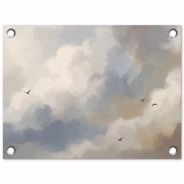 Vogel - Wolken - Natuur - Modern - Grijs tuinposter los doek klein -3d
