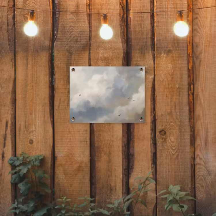 Vogel - Wolken - Natuur - Modern - Grijs tuinposter los doek klein -sfeer1