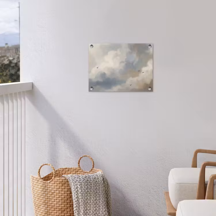 Vogel - Wolken - Natuur - Modern - Grijs tuinposter los doek klein -sfeer8