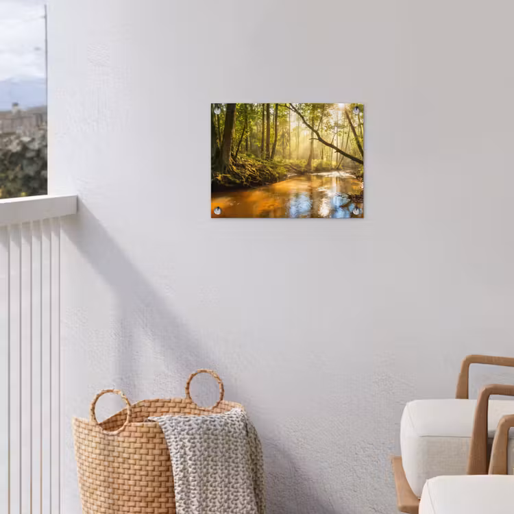 Bos - Beek - Zonlicht - Natuur - Groen tuinposter los doek klein -sfeer8