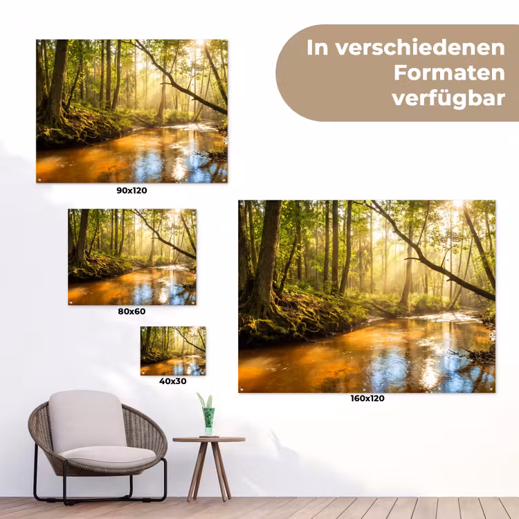 Bos - Beek - Zonlicht - Natuur - Groen tuinposter los doek klein -Xsfeer9_DE