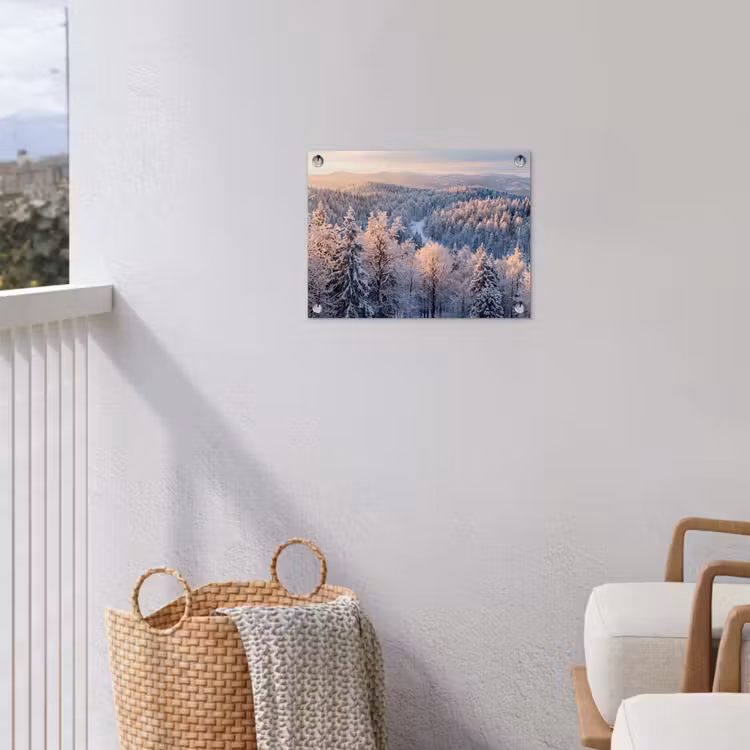 Bos - Bergen - Goud - Winter - Warm tuinposter los doek klein -sfeer8
