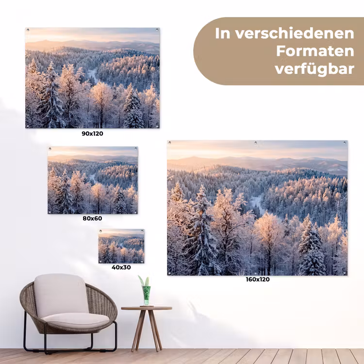 Bos - Bergen - Goud - Winter - Warm tuinposter los doek klein -Xsfeer9_DE
