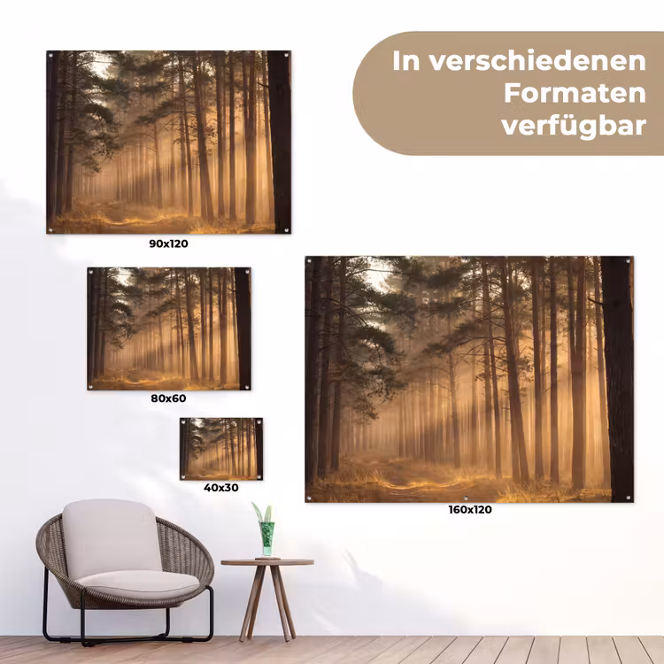 Bos - Mist - Zonlicht tuinposter los doek klein -Xsfeer9_DE
