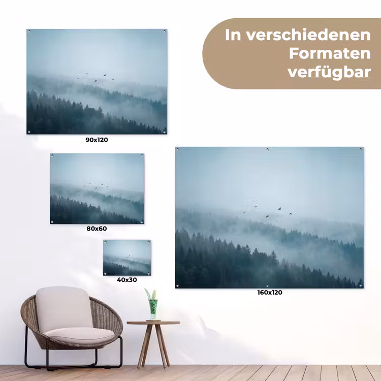 Bos - Mist - Vogels - Natuur - Groen tuinposter los doek klein -Xsfeer9_DE