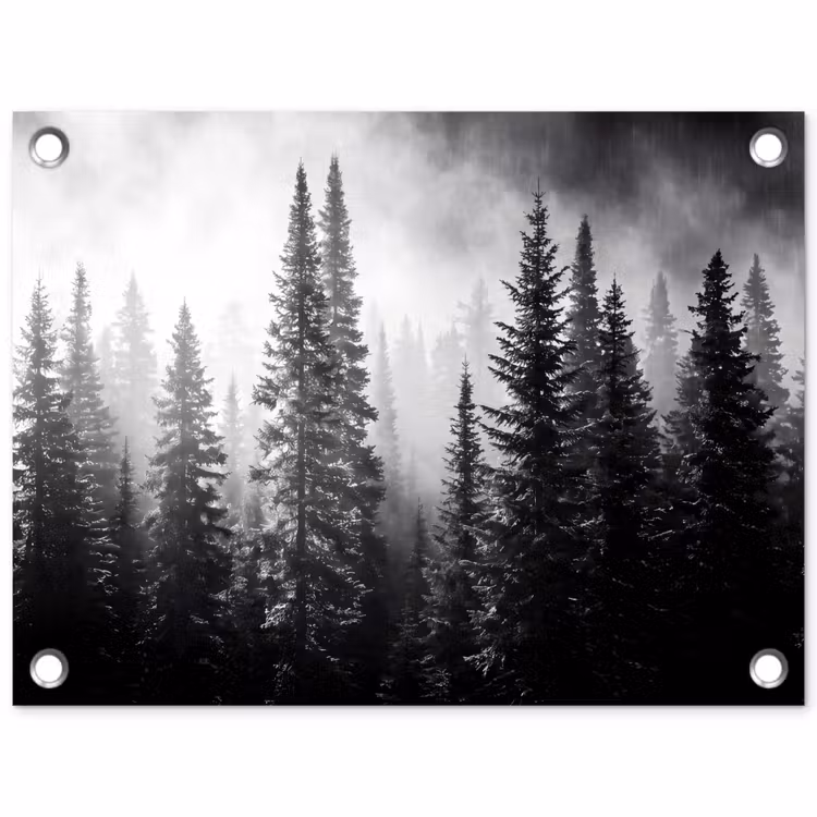 Bos - Mist - Winter - Monochroom - Natuur tuinposter los doek klein -3d