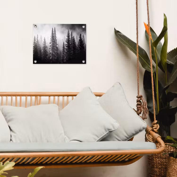 Bos - Mist - Winter - Monochroom - Natuur tuinposter los doek klein -sfeer7