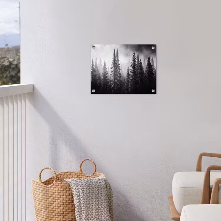 Bos - Mist - Winter - Monochroom - Natuur tuinposter los doek klein -sfeer8