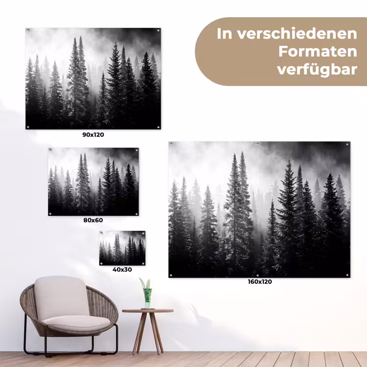 Bos - Mist - Winter - Monochroom - Natuur tuinposter los doek klein -Xsfeer9_DE