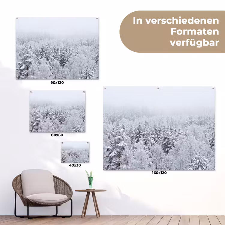 Bos - Sneeuw - Winter - Natuur - Wit tuinposter los doek klein -Xsfeer9_DE