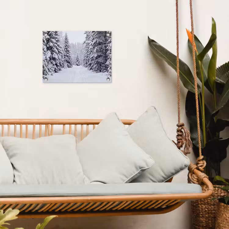 Bos - Winter - Sneeuw - Pad - Natuur tuinposter los doek klein -sfeer7