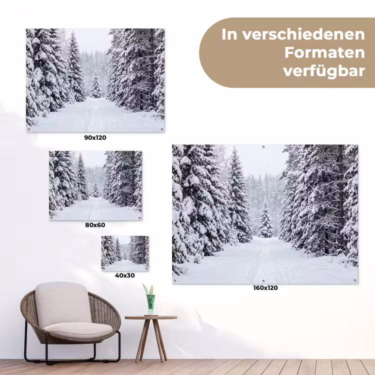 Bos - Winter - Sneeuw - Pad - Natuur tuinposter los doek klein -Xsfeer9_DE