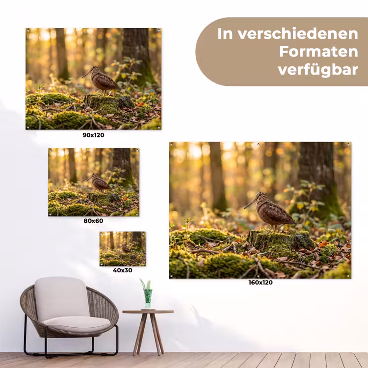 Houtsnip - Bos - Bladeren - Herfst - Gecamoufleerd tuinposter los doek klein -Xsfeer9_DE