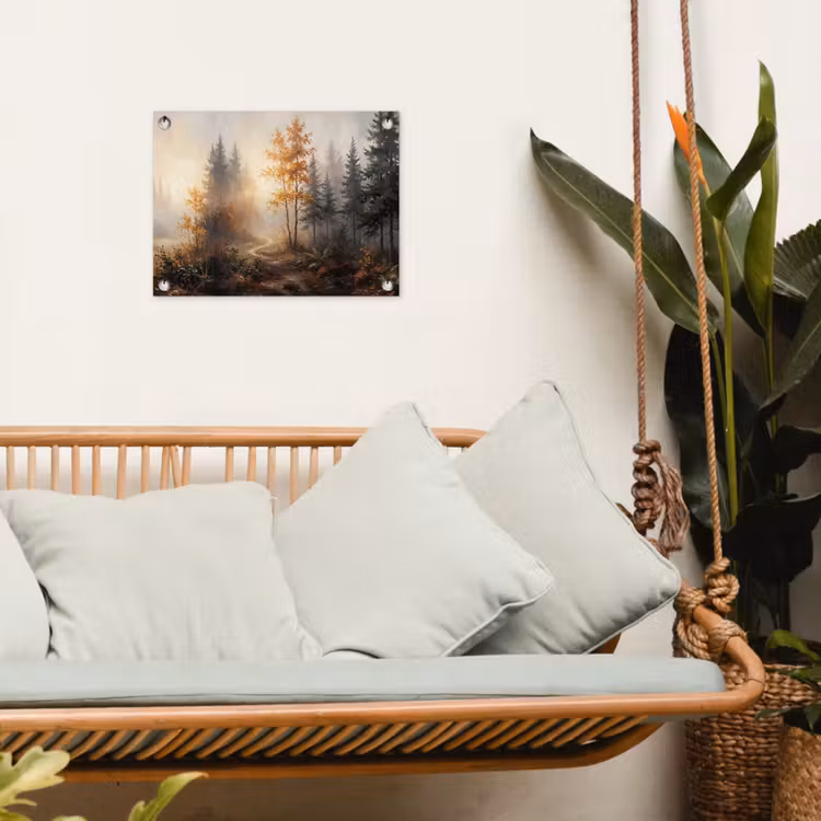 Bospad - Herfstbladeren - Natuur - Schilderachtig - Oranje tuinposter los doek klein -sfeer7