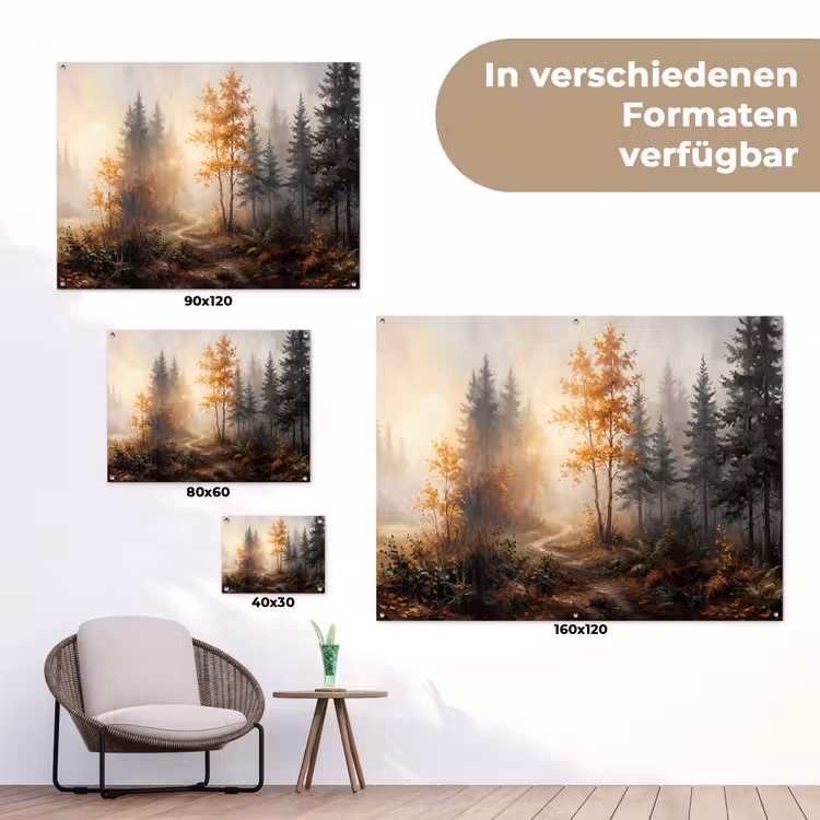 Bospad - Herfstbladeren - Natuur - Schilderachtig - Oranje tuinposter los doek klein -Xsfeer9_DE