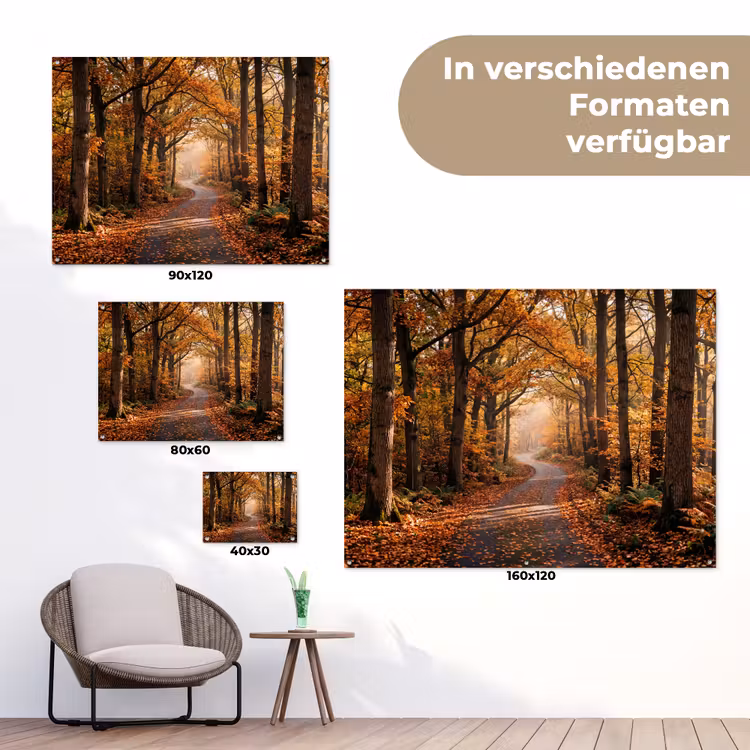 Bospad - Herfstbos - Bladeren - Oranje - Nostalgisch tuinposter los doek klein -Xsfeer9_DE