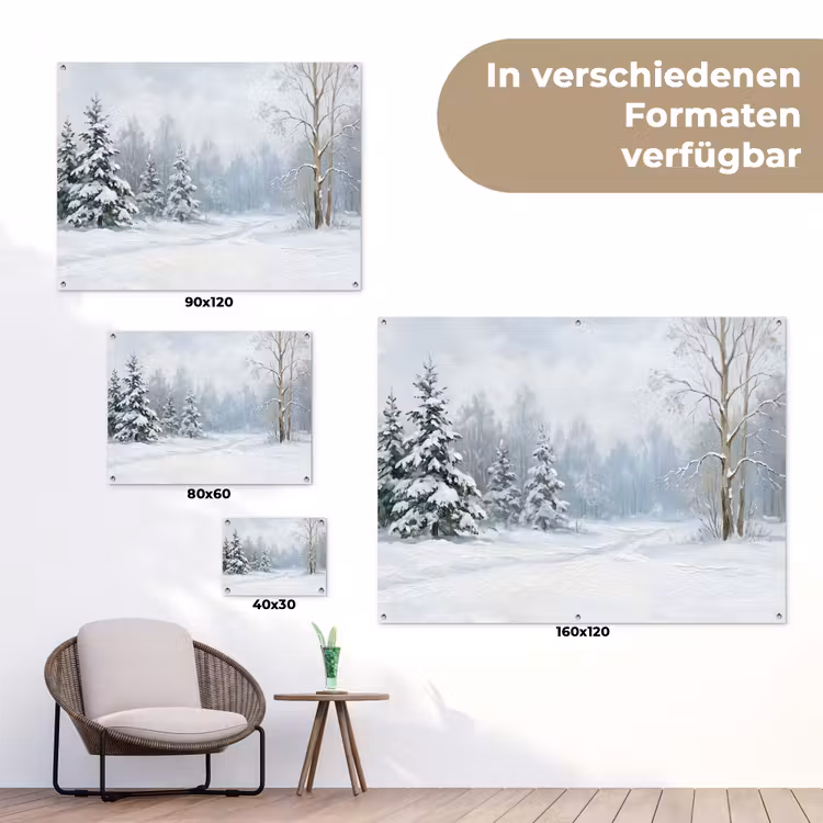 Bospad - Dennen - Sneeuw - Winter - Rustgevend tuinposter los doek klein -Xsfeer9_DE