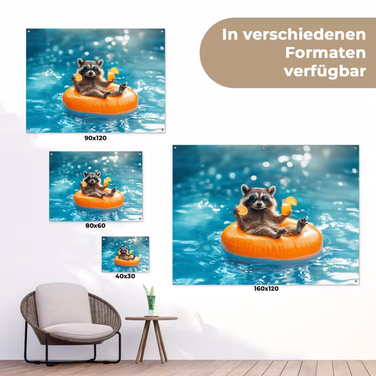 Wasbeer - Zonnebril - Zwemband - Geel tuinposter los doek klein -Xsfeer9_DE