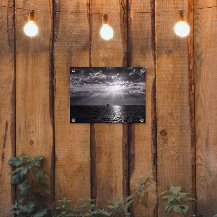 Water - Boot - Lucht - Natuur - Zwart-wit tuinposter los doek klein -sfeer1