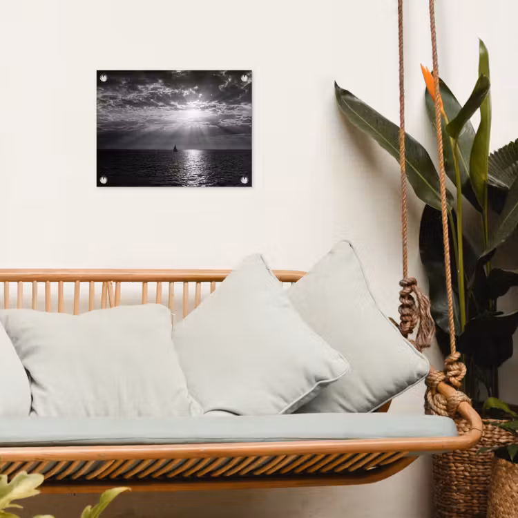 Water - Boot - Lucht - Natuur - Zwart-wit tuinposter los doek klein -sfeer7