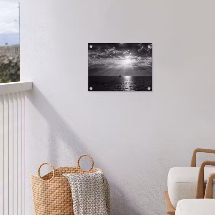 Water - Boot - Lucht - Natuur - Zwart-wit tuinposter los doek klein -sfeer8